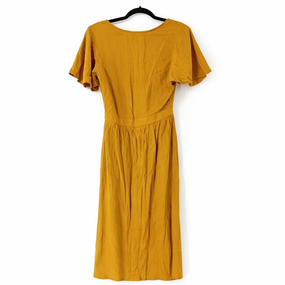 Mini Chica Dress Womens Small Mustard Yellow Midi Button Flutter Sleeve Boho - Picture 2 of 6